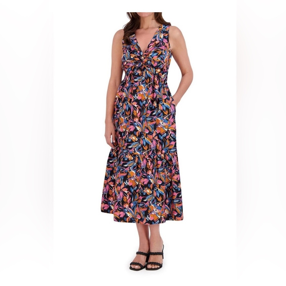 FRENCH CONNECTION WOMEN'S MAXI FRONT TWIST DRESS MULTICOLOR SIZE LARGE NWT